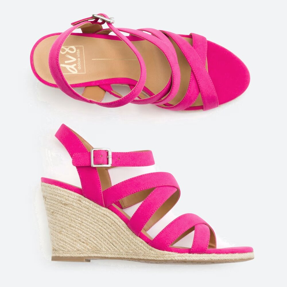 DV8 Plume Ankle Strap Espadrille Wedge, Pink